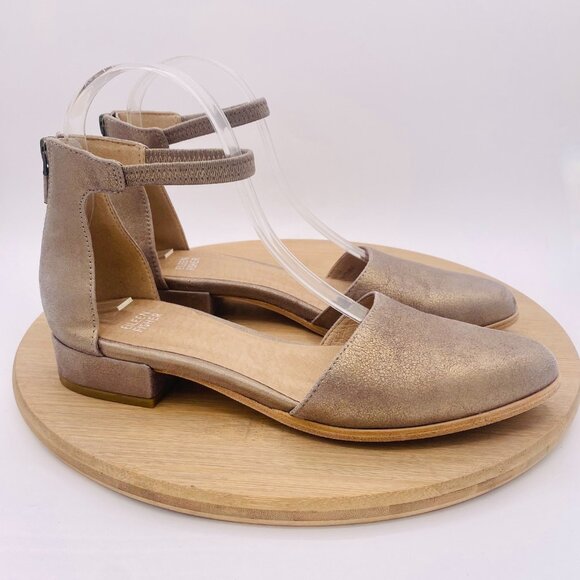 Eileen Fisher Hutton Shoes Womens 7.5 Blush Metallic Leather Ankle Strap Flats - Picture 1 of 12